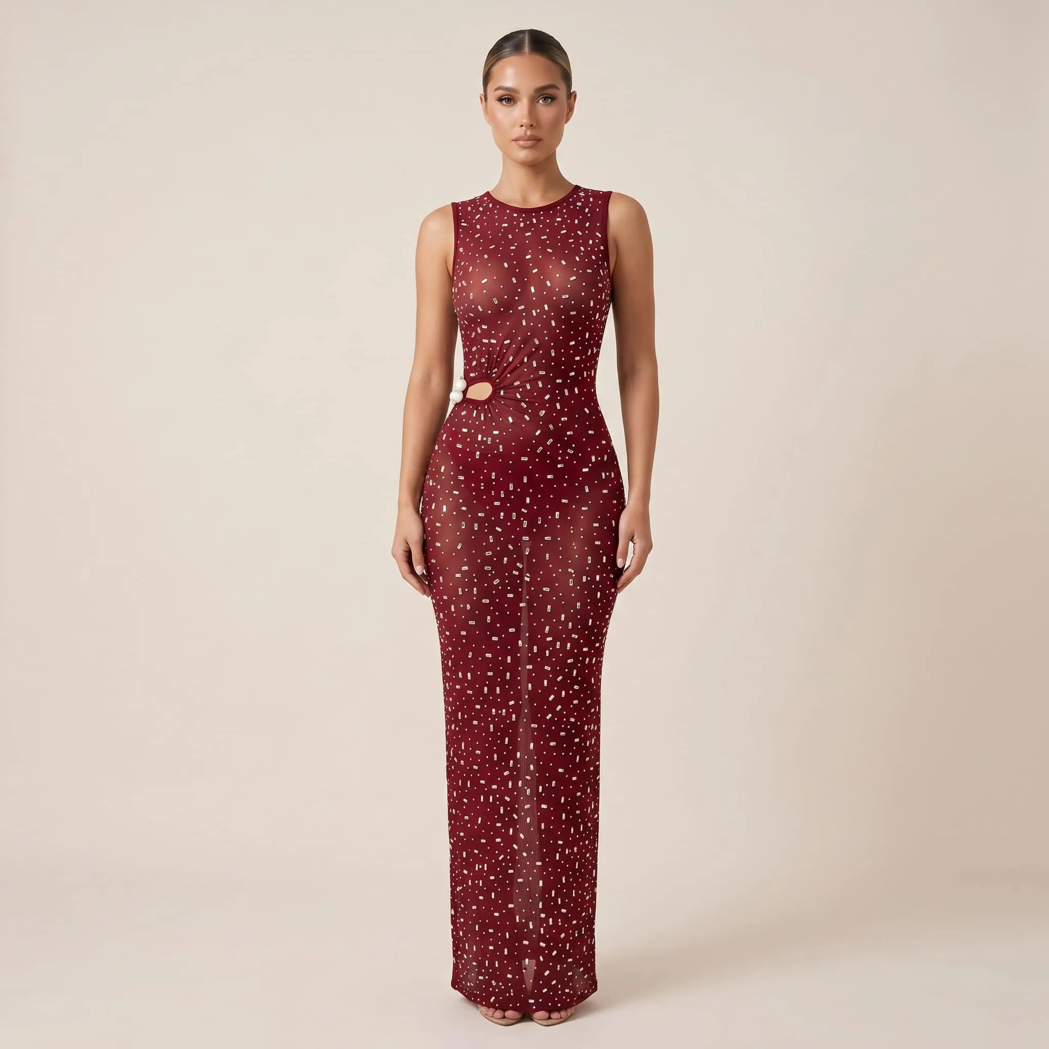 Aria Romance Women’s "Midnight Ember" Embellished Cut-Out Gown - High-Octane Red Evening Dress sold by Zulily product image thumbnail 2