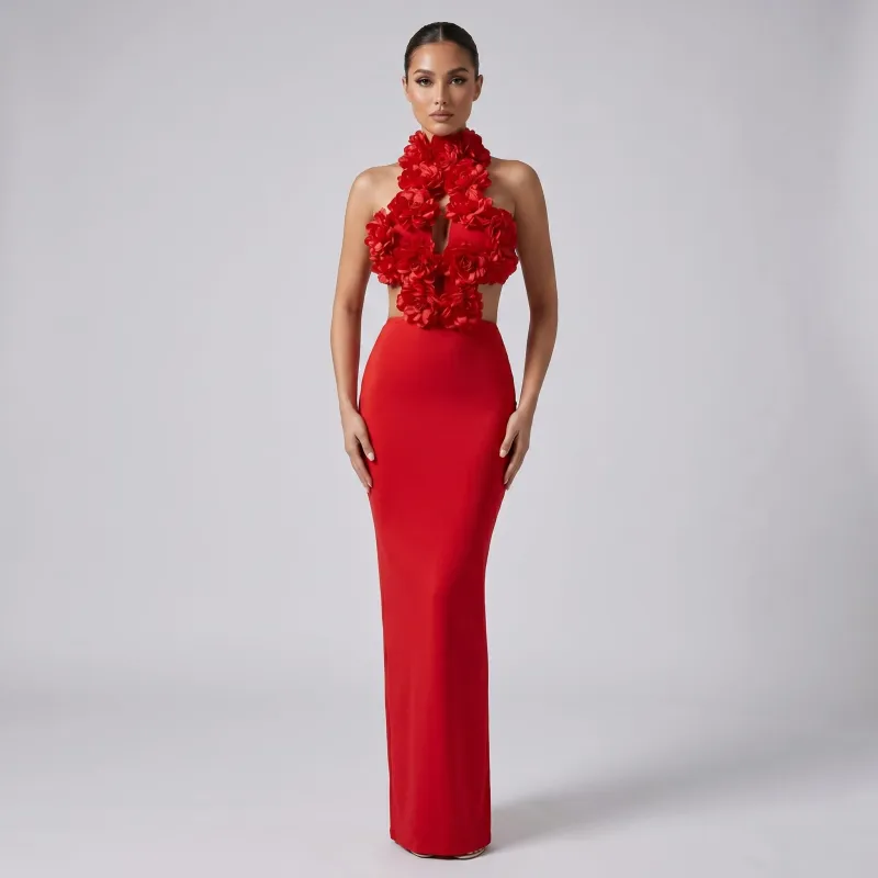 Aria Romance Women's Oversized 3D Floral High Neck Evening Dress - Sculptural Figure-Hugging Gala Gown made by Zulily