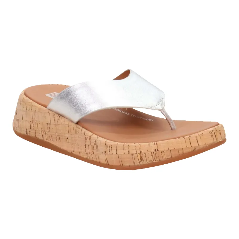 FitFlop F-Mode Leather/Cork Flatform Toe Women’s Sandals – Silver made by Fitflop