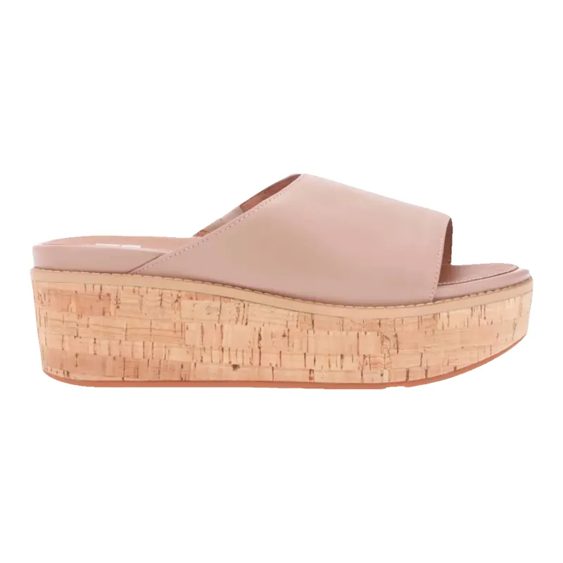 FitFlop Eloise Women Slides Sandals Stone Pink Beige Leather Cork Wrap Wedge made by Fitflop