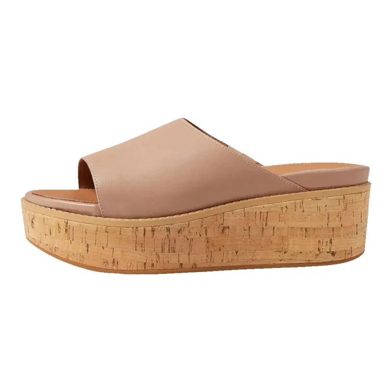FitFlop Eloise Women Sandals Beige Leather Cork-Wrap Wedge made by Fitflop