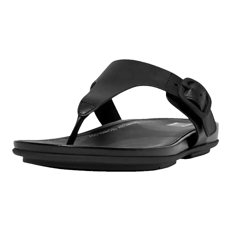 FitFlop Gracie FT9-090 Women Sandals Black Leather Toe-Post Rubber-Buckle made by Fitflop