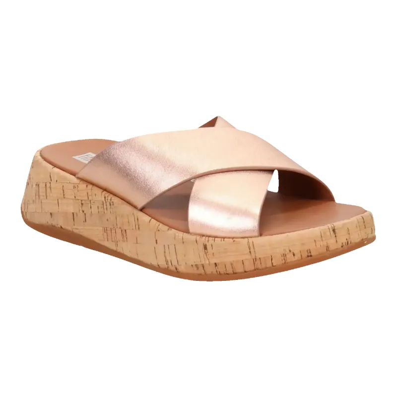 FitFlop F-Mode Women Cross Sandals Rose Gold Leather Cork Flatform made by Fitflop