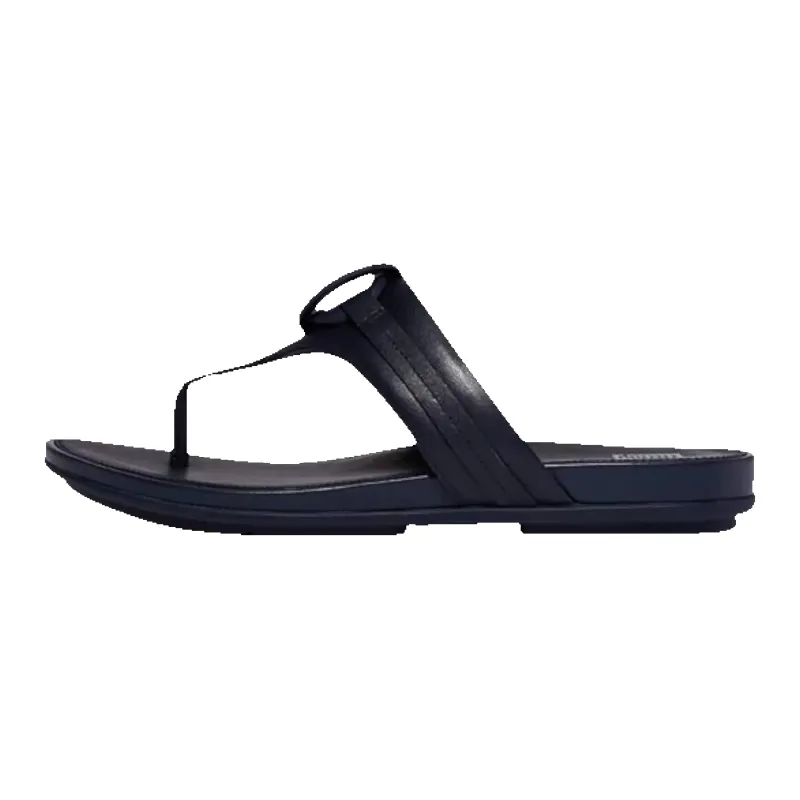 FitFlop Gracie Women Thong Sandals Navy Leather Toe-Post made by Fitflop