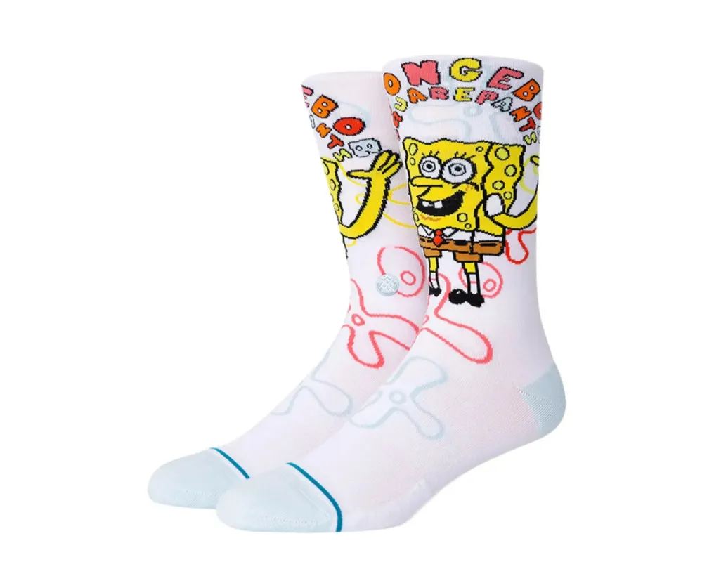 Stance x Sponge Bob Imagination Bob Crew Socks White made by Stance