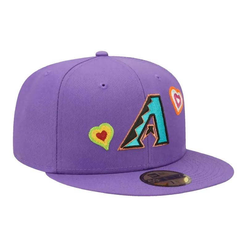 New Era 59Fifty Arizona Diamondbacks Chain Stitch Heart Fitted Hat Purple/Pink made by New Era