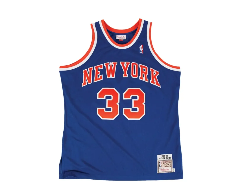 Mitchell & Ness Authentic New York Knicks Road 1991-92 Patrick Ewing Men Jersey Royal Blue/Orange/White made by Mitchell & Ness