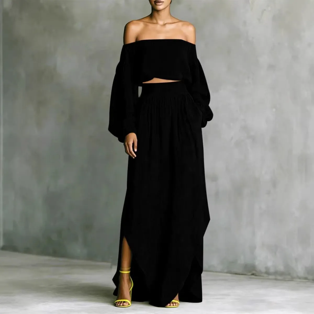 Off-Shoulder Top & Asymmetrical Maxi Skirt Set – Women's 2-Piece Outfit sold by Zulily product image thumbnail 5