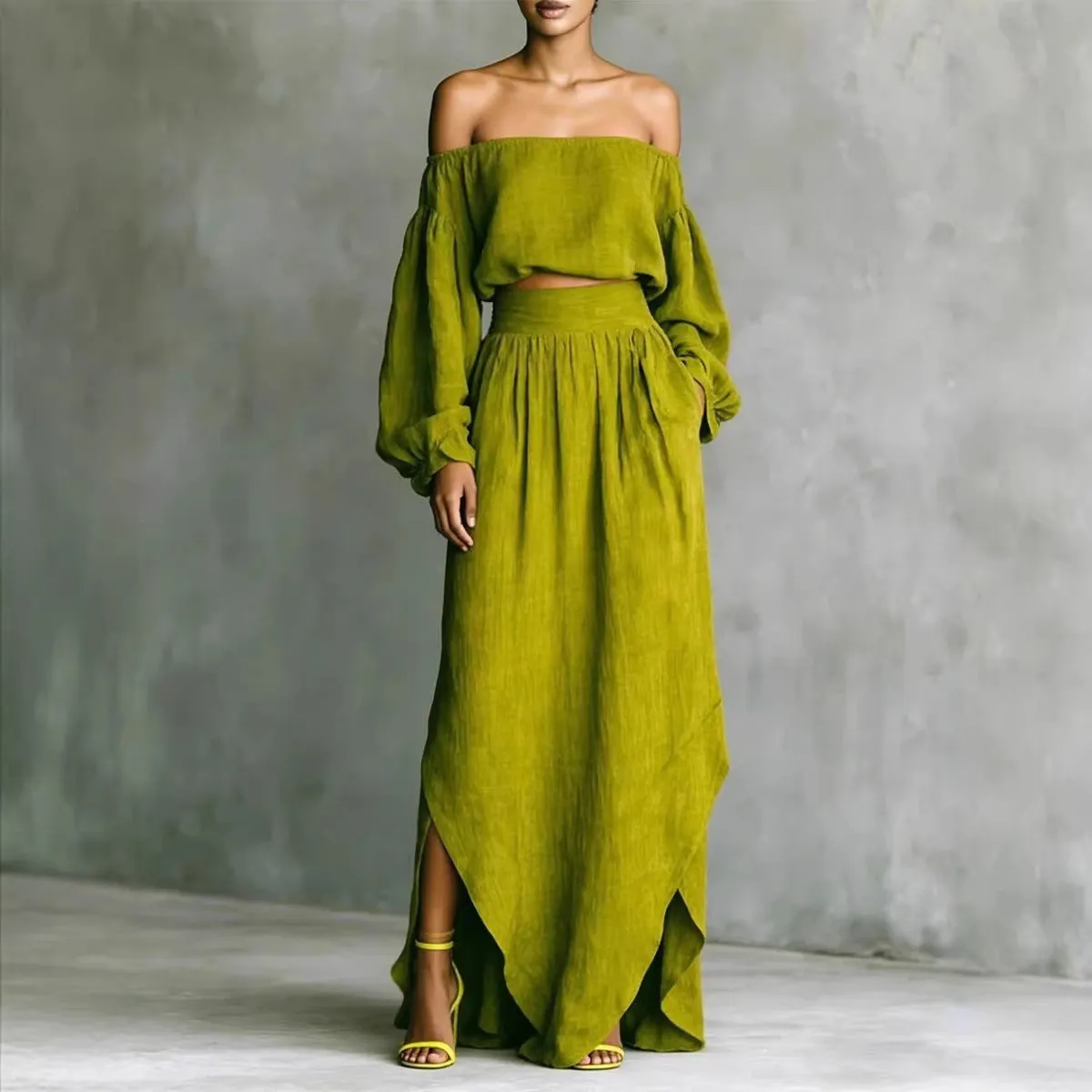 Off-Shoulder Top & Asymmetrical Maxi Skirt Set – Women's 2-Piece Outfit sold by Zulily product image thumbnail 2