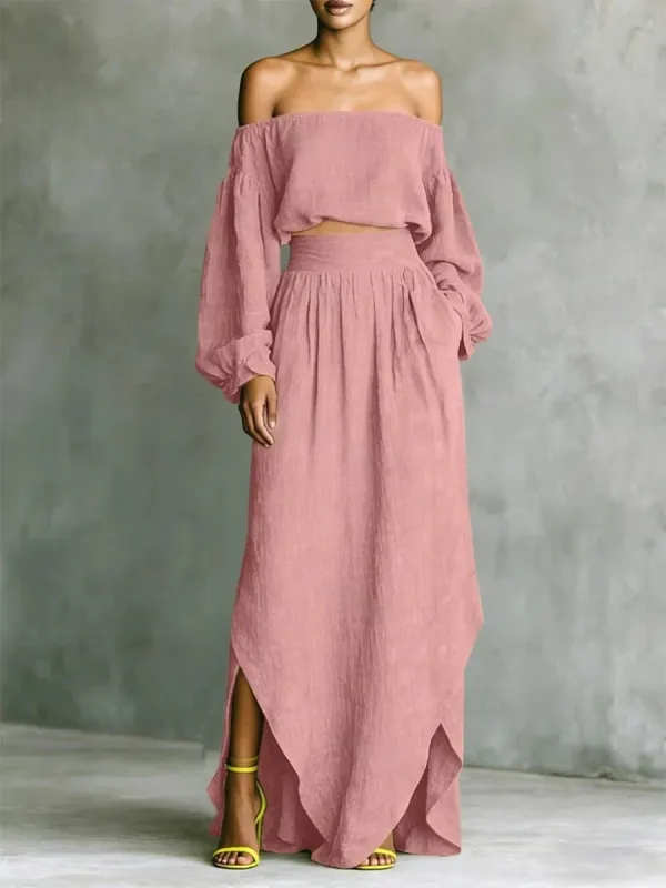 Off-Shoulder Top & Asymmetrical Maxi Skirt Set – Women's 2-Piece Outfit made by Zulily