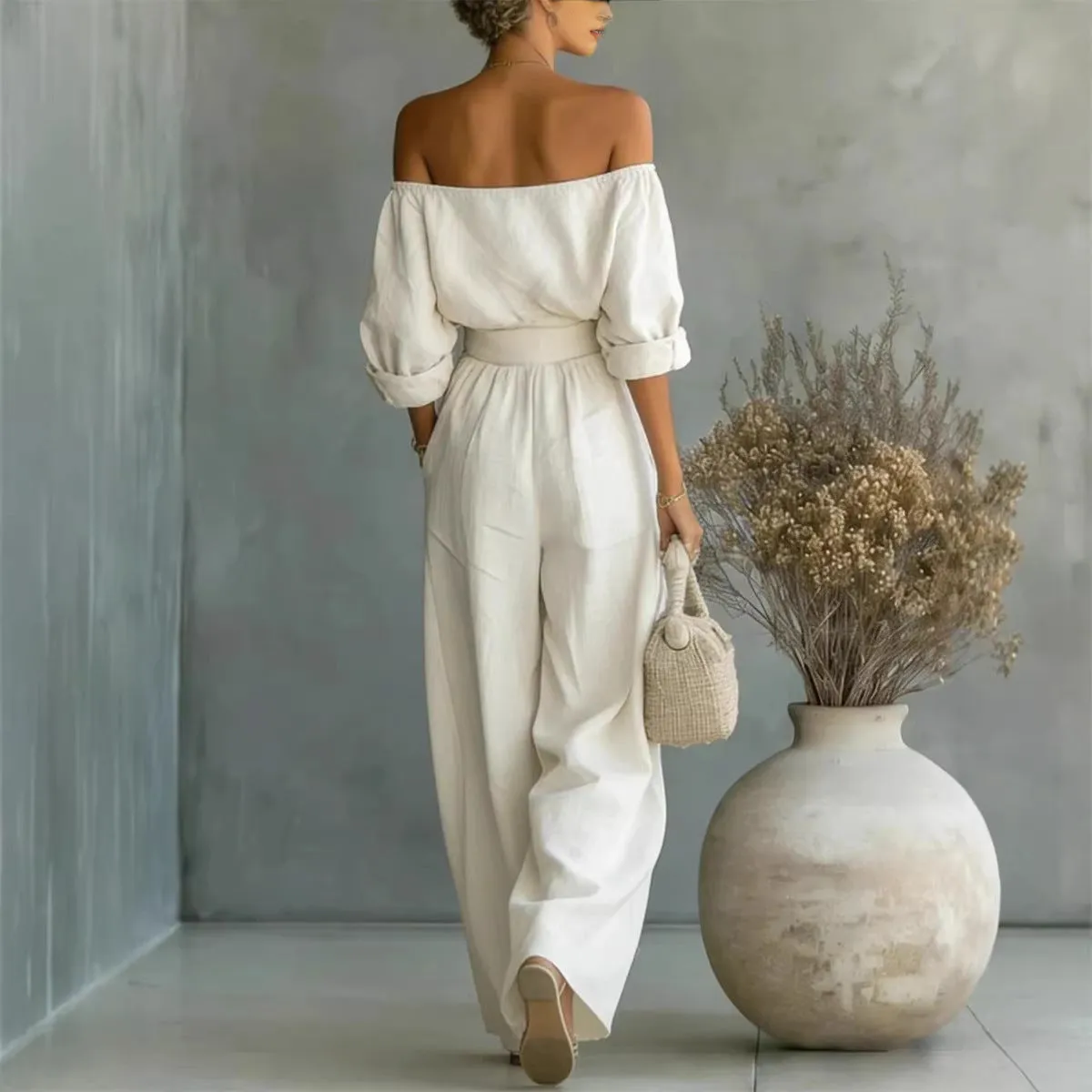 Women's Off-Shoulder Long-Sleeve Top & Wide-Leg Pants Two-Piece Set sold by Zulily product image thumbnail 4
