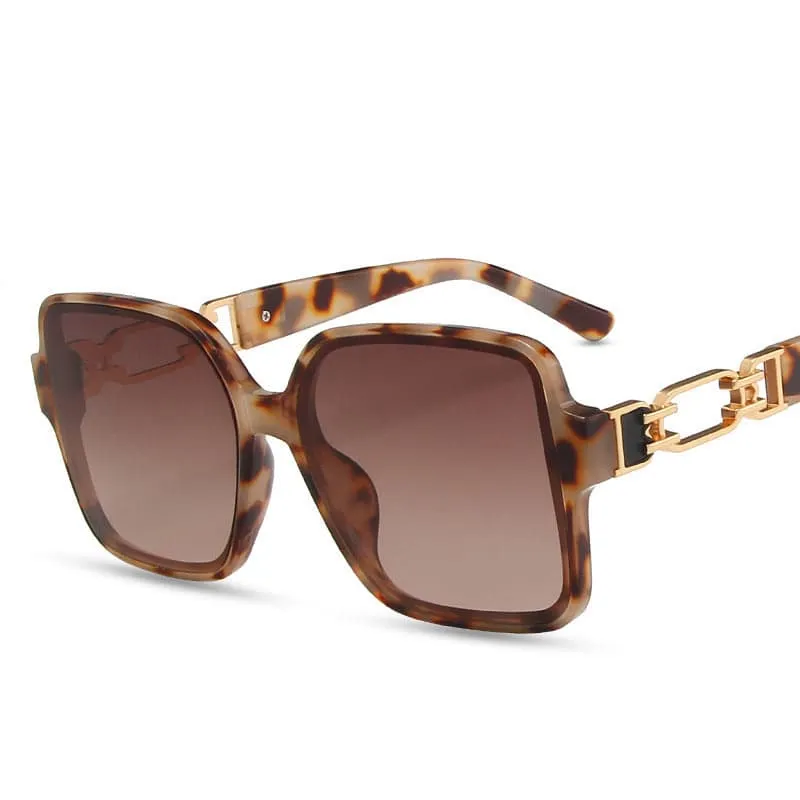 Goldtone Chain Link Brown Faux Tortoise Shell Square Sunglasses made by Zulily