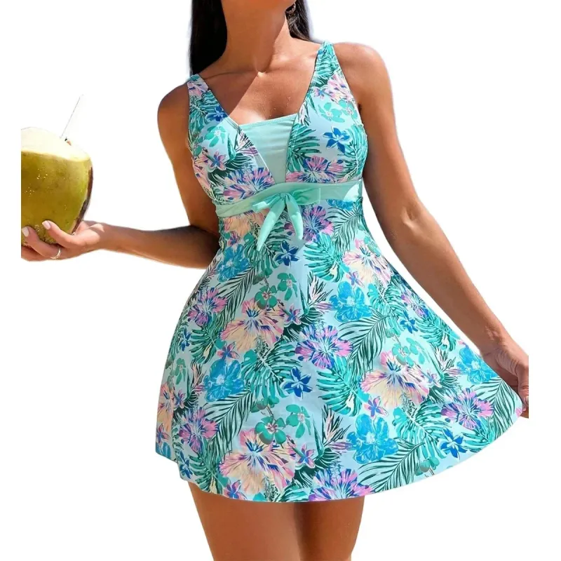 Women's V Neck Flowy Tankini with Bottom made by Leo Rosi