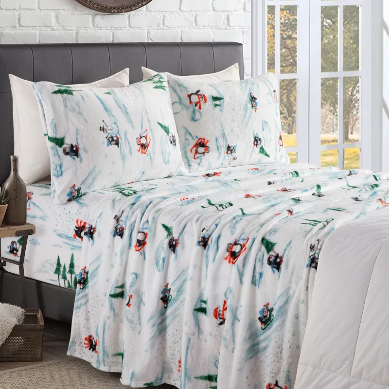 Mocassi 4-Piece Holiday Christmas Velvet Plush Flannel Sheet Set made by Zulily