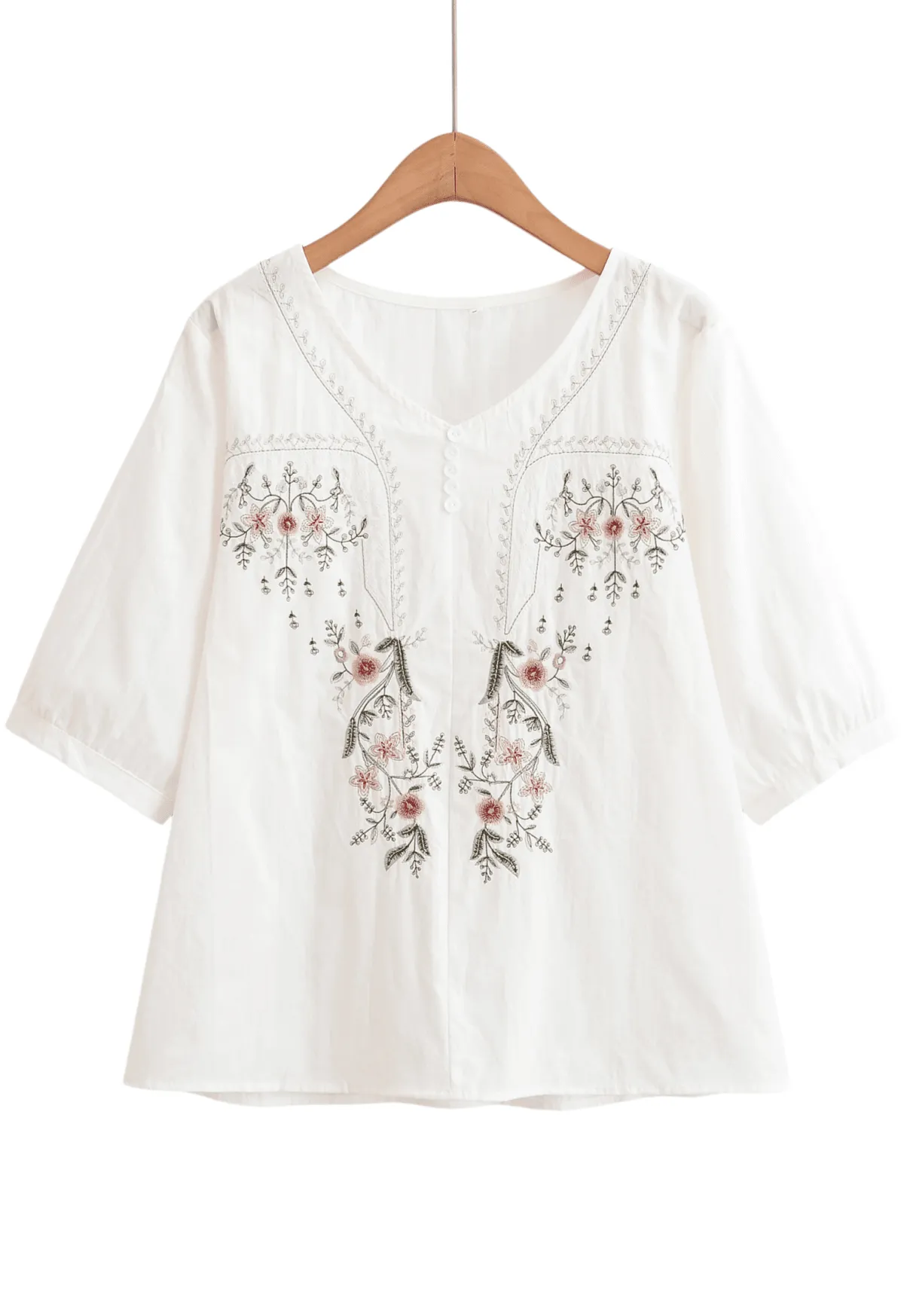 Chic YC Women's Embroidery Floral V Neck Blouse Boho 3/4 Sleeve Casual Summer Top sold by Zulily