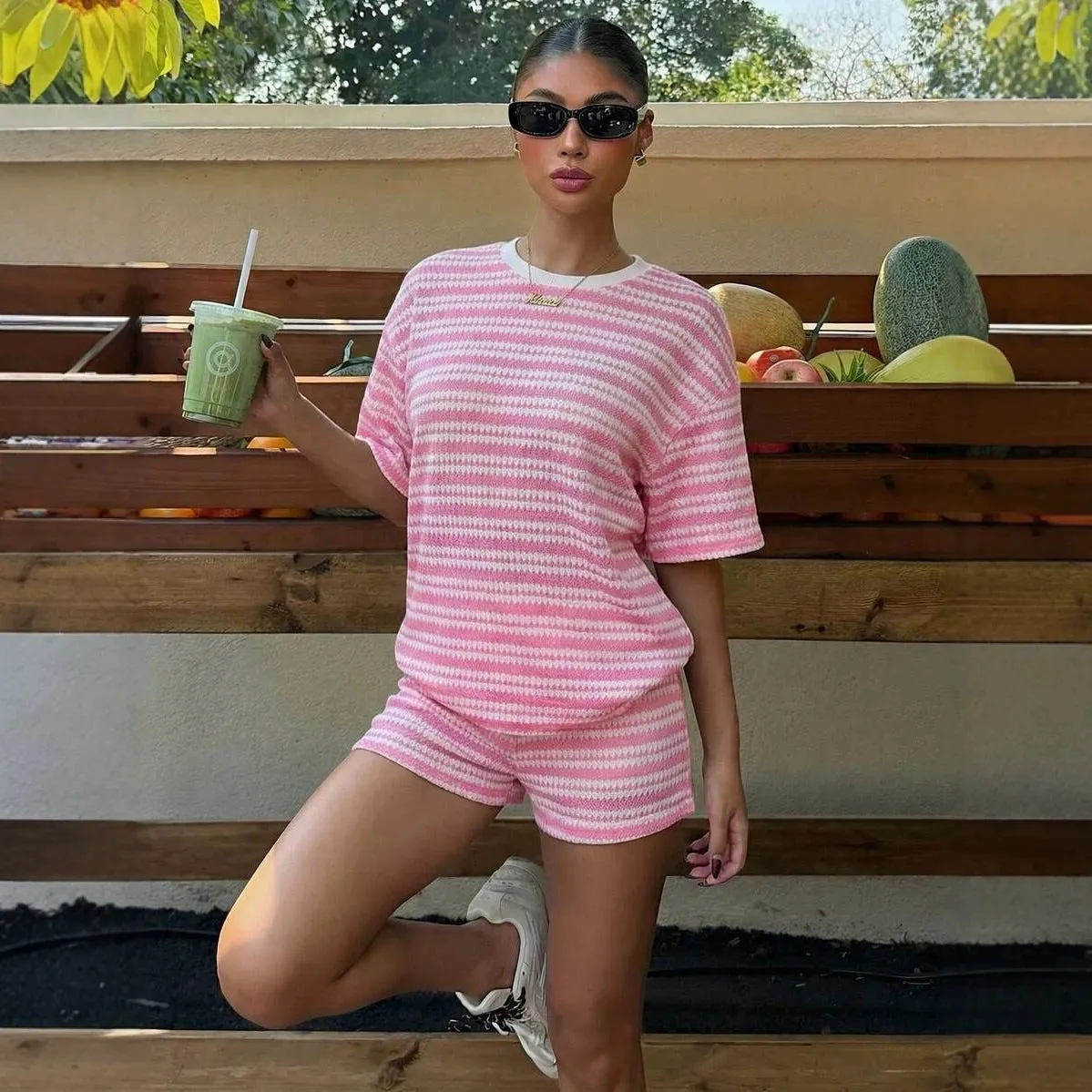 Women's Crew-Neck Spliced Short-Sleeve T-Shirt & Shorts Set sold by Zulily product image thumbnail 3