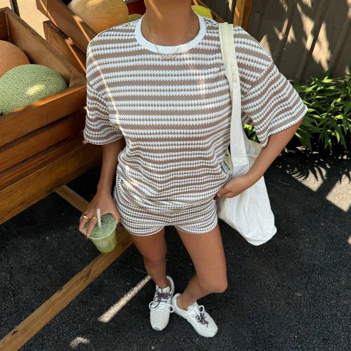 Women's Crew-Neck Spliced Short-Sleeve T-Shirt & Shorts Set sold by Zulily product image thumbnail 4