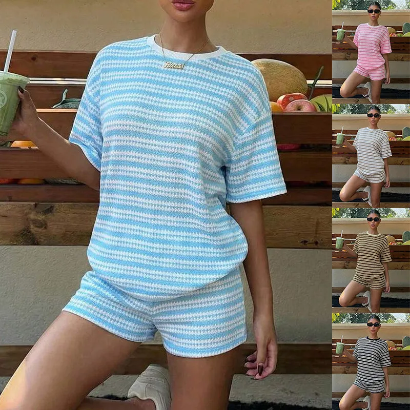 Women's Crew-Neck Spliced Short-Sleeve T-Shirt & Shorts Set made by Zulily