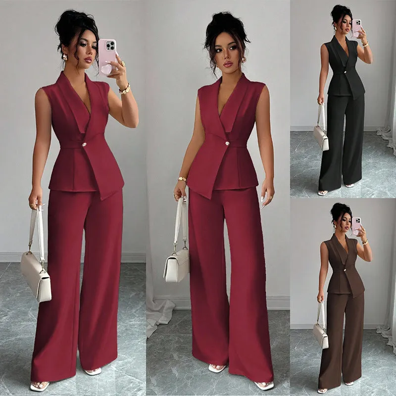 Women's Sleeveless Blazer & Straight-Leg Pants Two-Piece Set made by Zulily