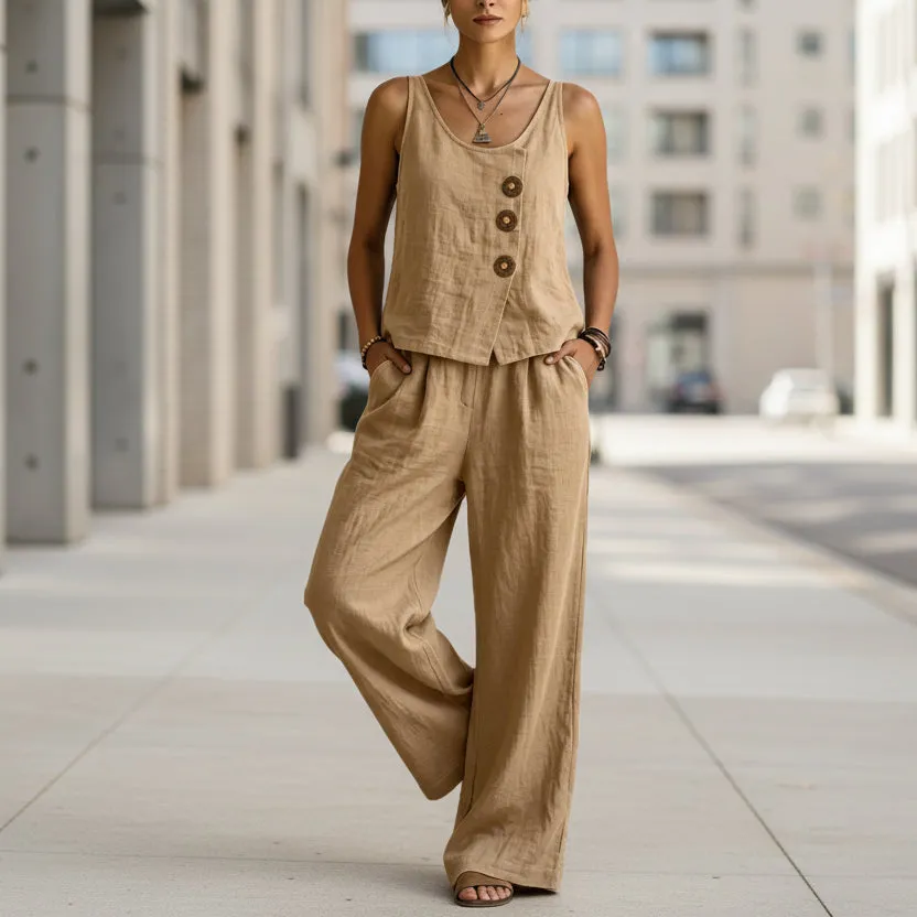 Women's Cotton Linen Sleeveless Tank Top & Pants Two-Piece Set sold by Zulily product image thumbnail 2