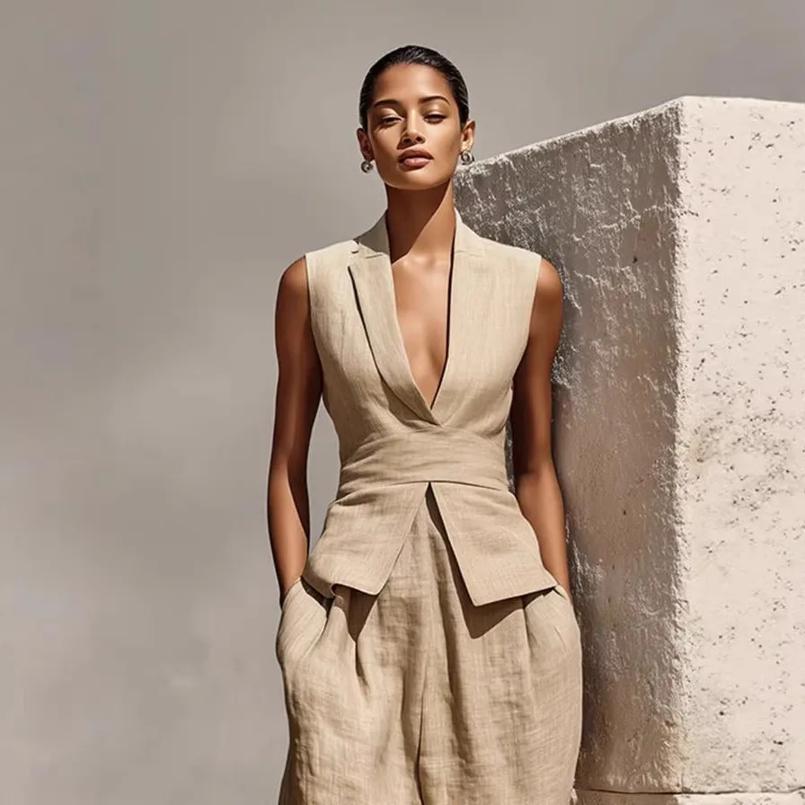 Women's Linen V-Neck Sleeveless Tank Top & Long Pants Set sold by Zulily product image thumbnail 5