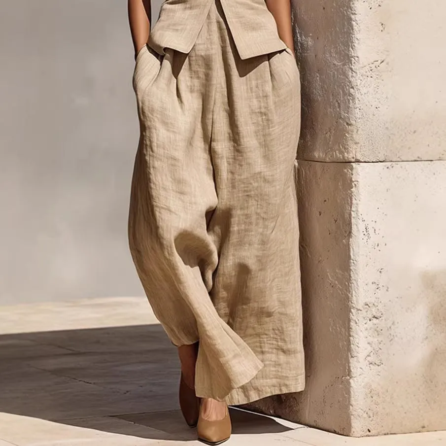 Women's Linen V-Neck Sleeveless Tank Top & Long Pants Set sold by Zulily product image thumbnail 3