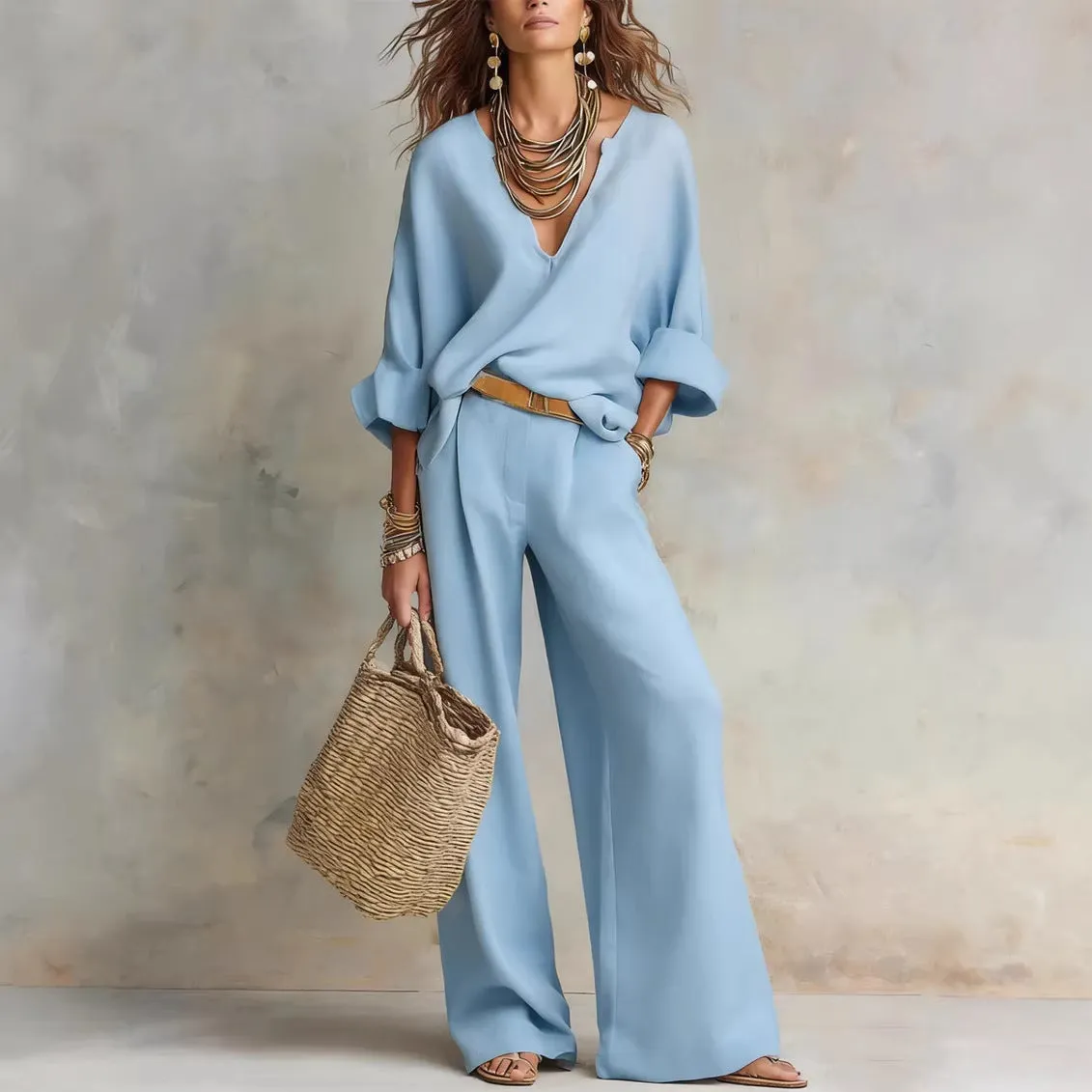 Women's Casual Linen Vacation Set – Three-Quarter Sleeve Top & Full-Length Pants sold by Zulily product image thumbnail 4
