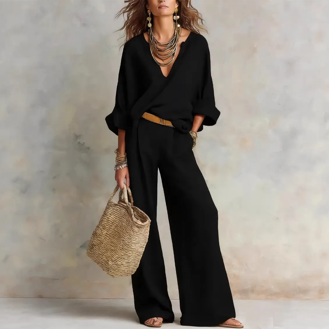 Women's Casual Linen Vacation Set – Three-Quarter Sleeve Top & Full-Length Pants sold by Zulily product image thumbnail 5
