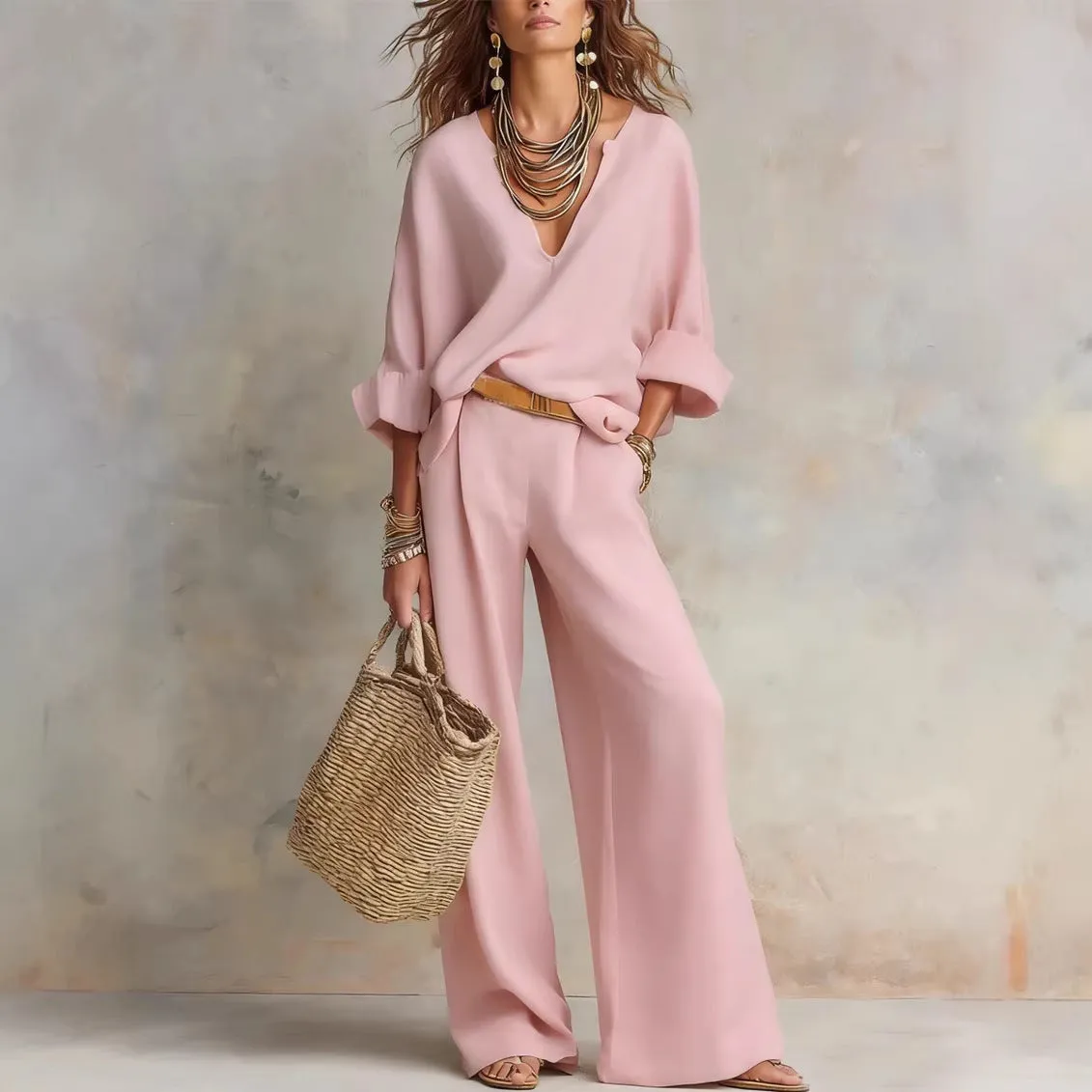 Women's Casual Linen Vacation Set – Three-Quarter Sleeve Top & Full-Length Pants sold by Zulily product image thumbnail 2