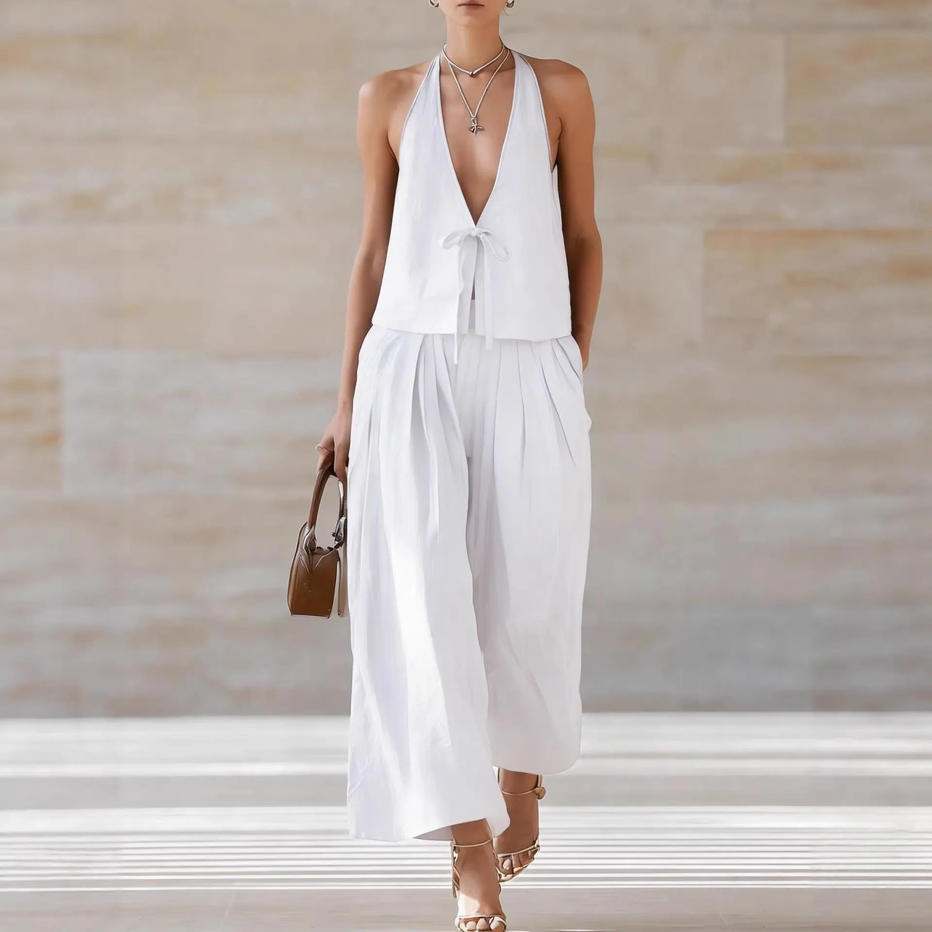 Women's Sleeveless Vest & Wide-Leg Pants Set – 2-Piece Lace-Up Outfit sold by Zulily product image thumbnail 4