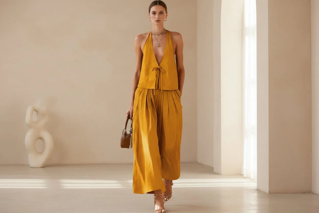 Women's Sleeveless Vest & Wide-Leg Pants Set – 2-Piece Lace-Up Outfit sold by Zulily