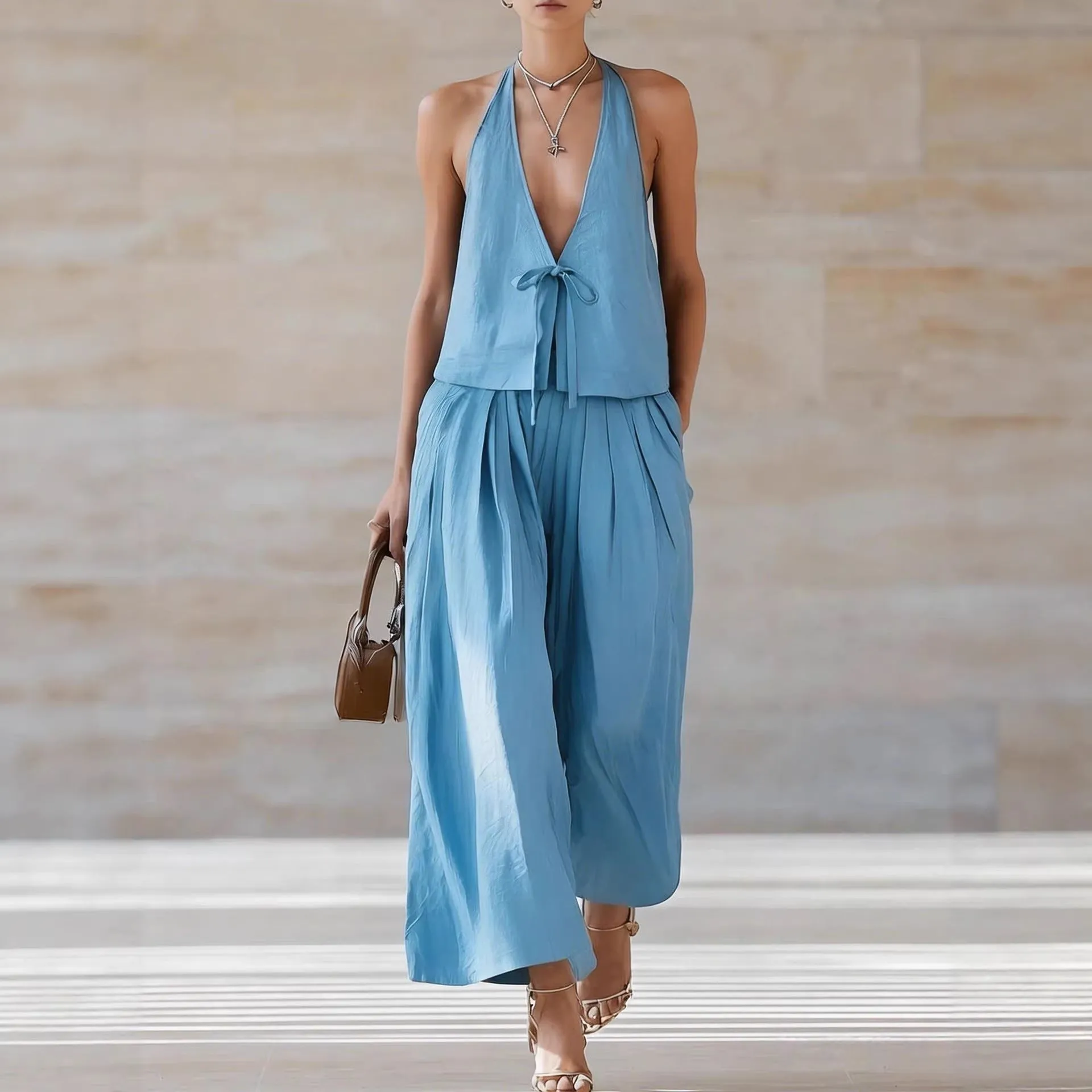 Women's Sleeveless Vest & Wide-Leg Pants Set – 2-Piece Lace-Up Outfit sold by Zulily product image thumbnail 5