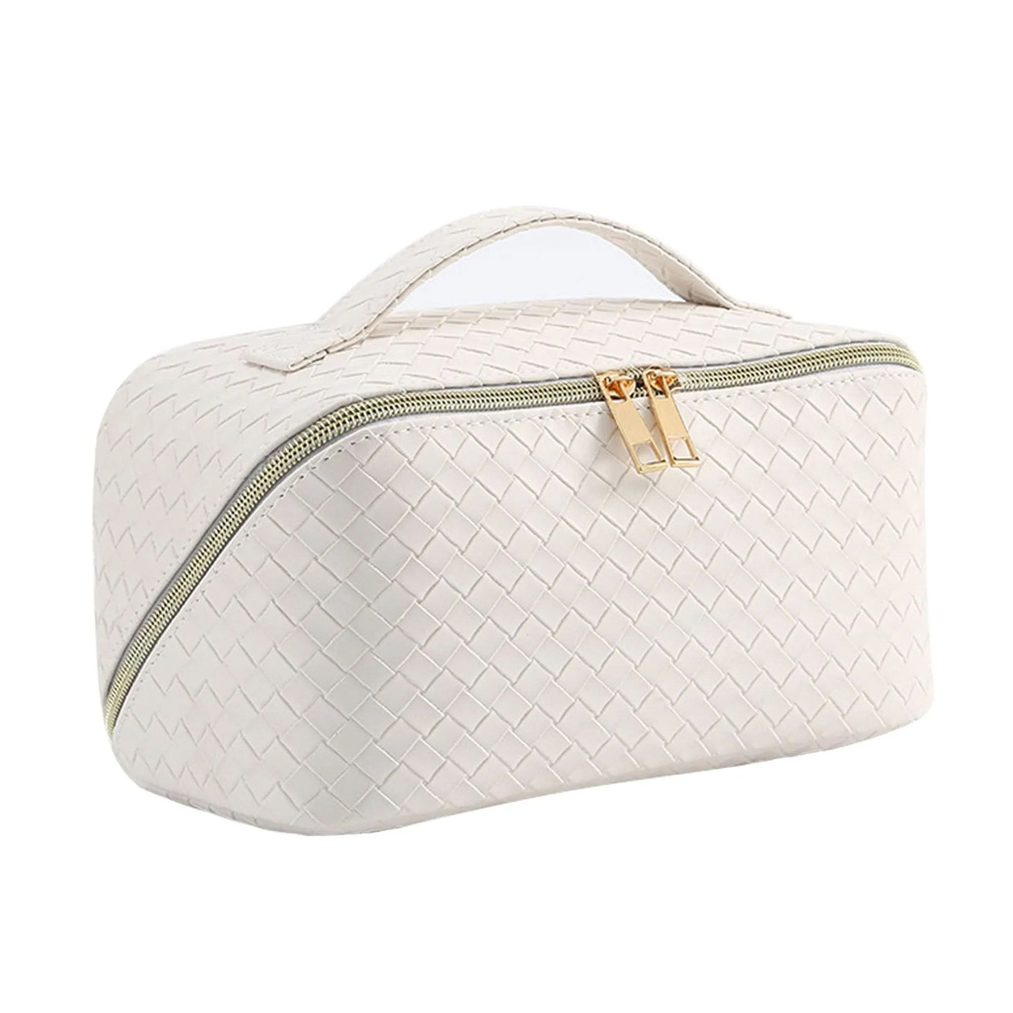 Makeup Bag White PU Leather Travel Cosmetic Organizer for Daily Use sold by Zulily