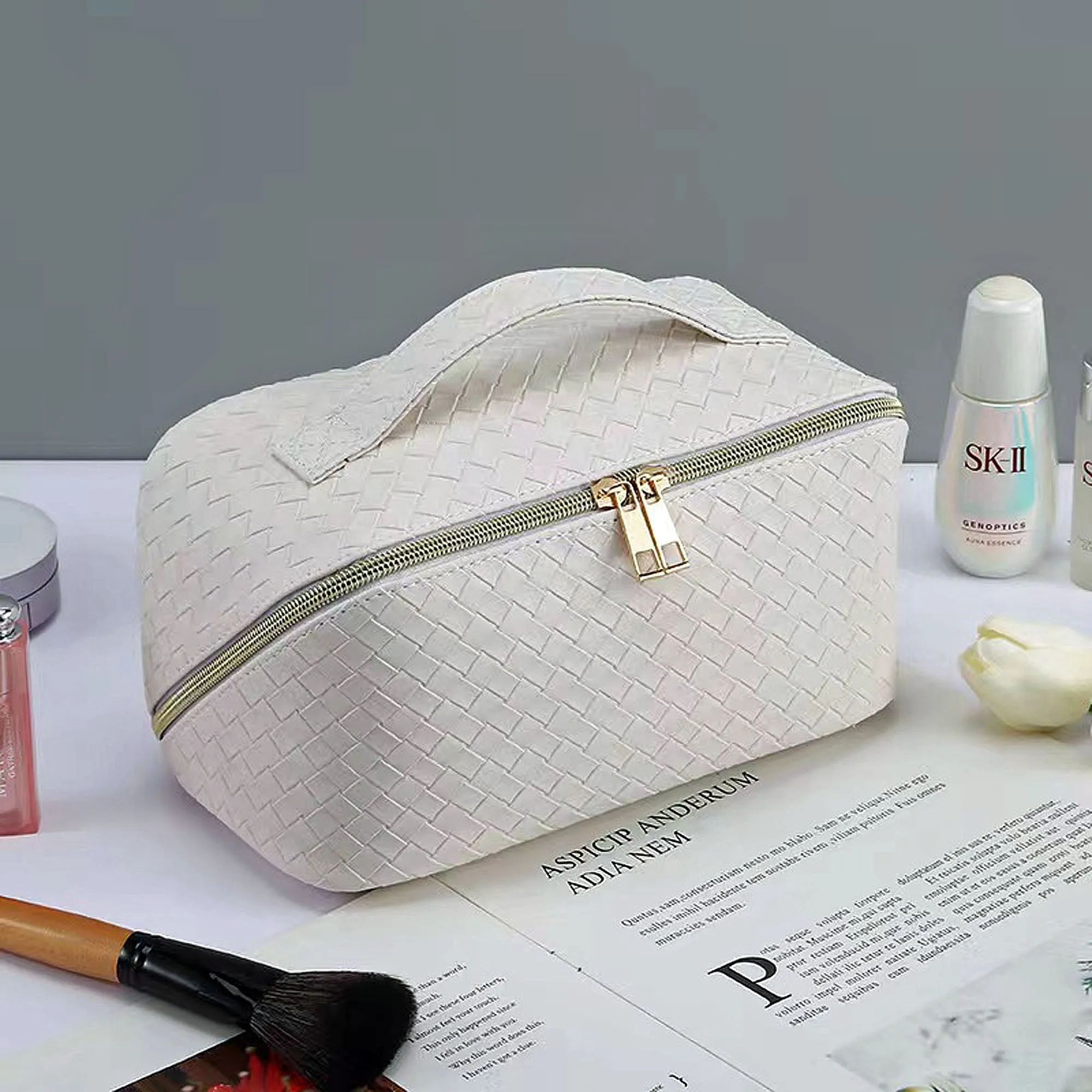 Makeup Bag White PU Leather Travel Cosmetic Organizer for Daily Use sold by Zulily product image thumbnail 5