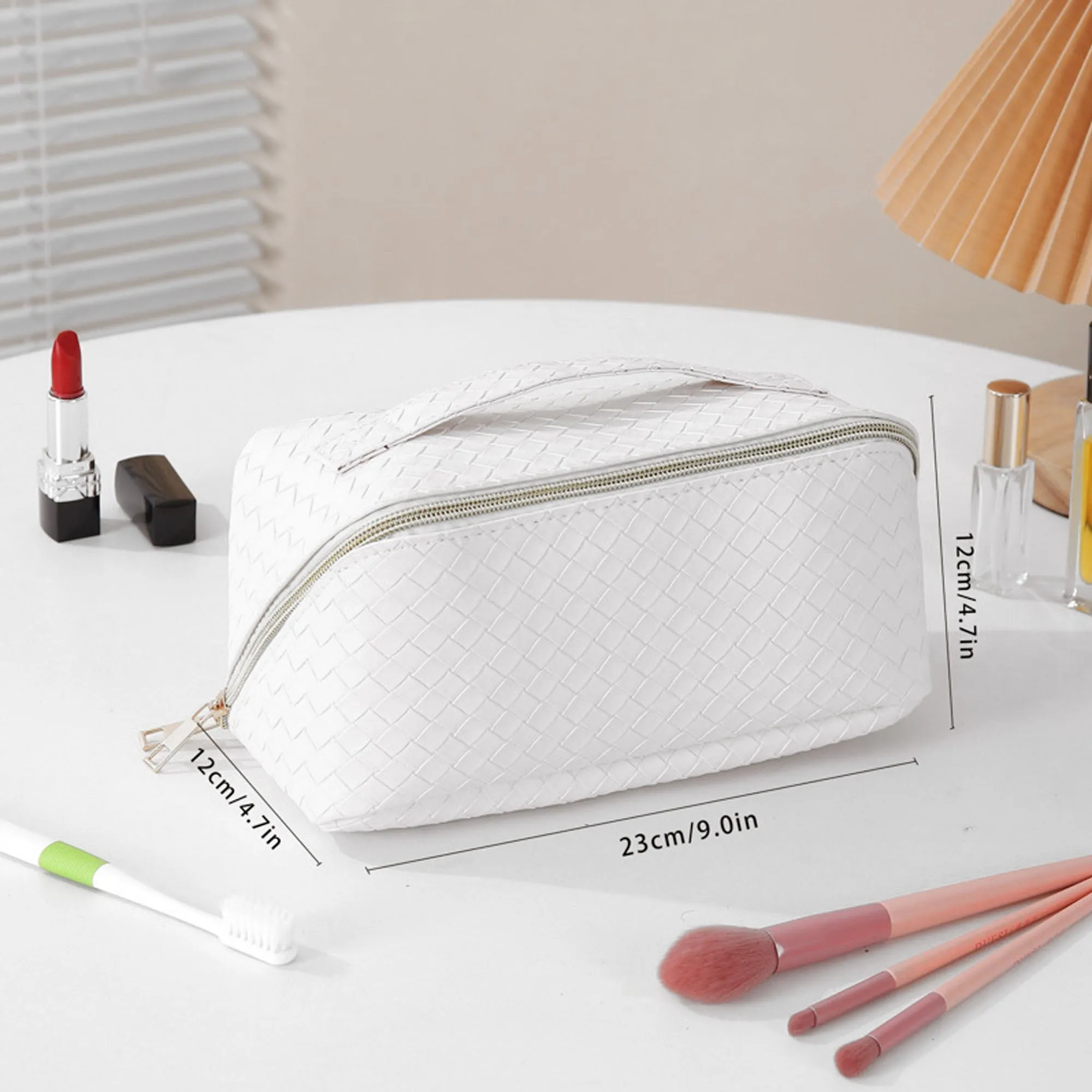 Makeup Bag White PU Leather Travel Cosmetic Organizer for Daily Use sold by Zulily product image thumbnail 2