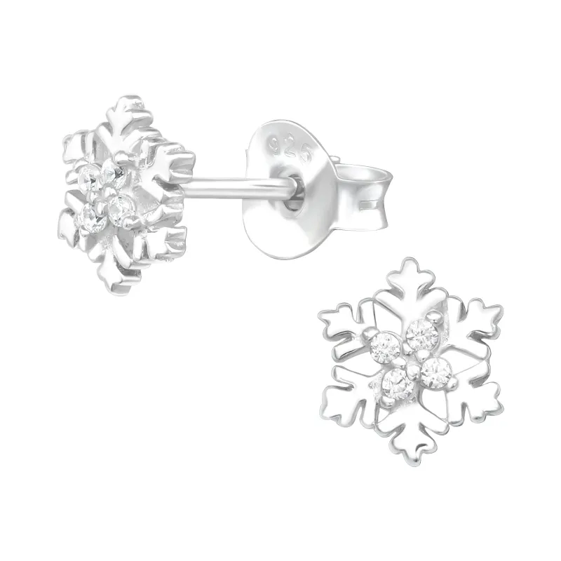 Ag Sterling Snowflake with Clustered CZ Dainty Stud Earrings made by Zulily