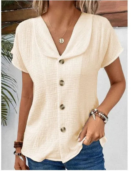 š Women's Summer Solid Color Short-Sleeved Button Cardigan Top sold by Zulily product image thumbnail 5
