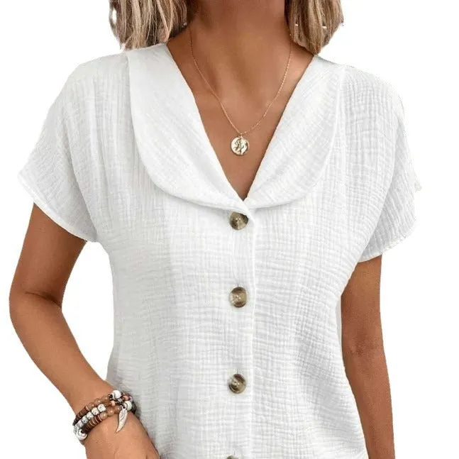 š Women's Summer Solid Color Short-Sleeved Button Cardigan Top sold by Zulily product image thumbnail 3