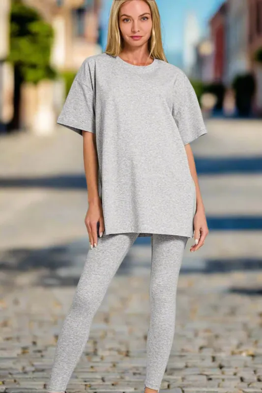 Zenana Cotton Round Neck Top & Legging Set made by Zulily