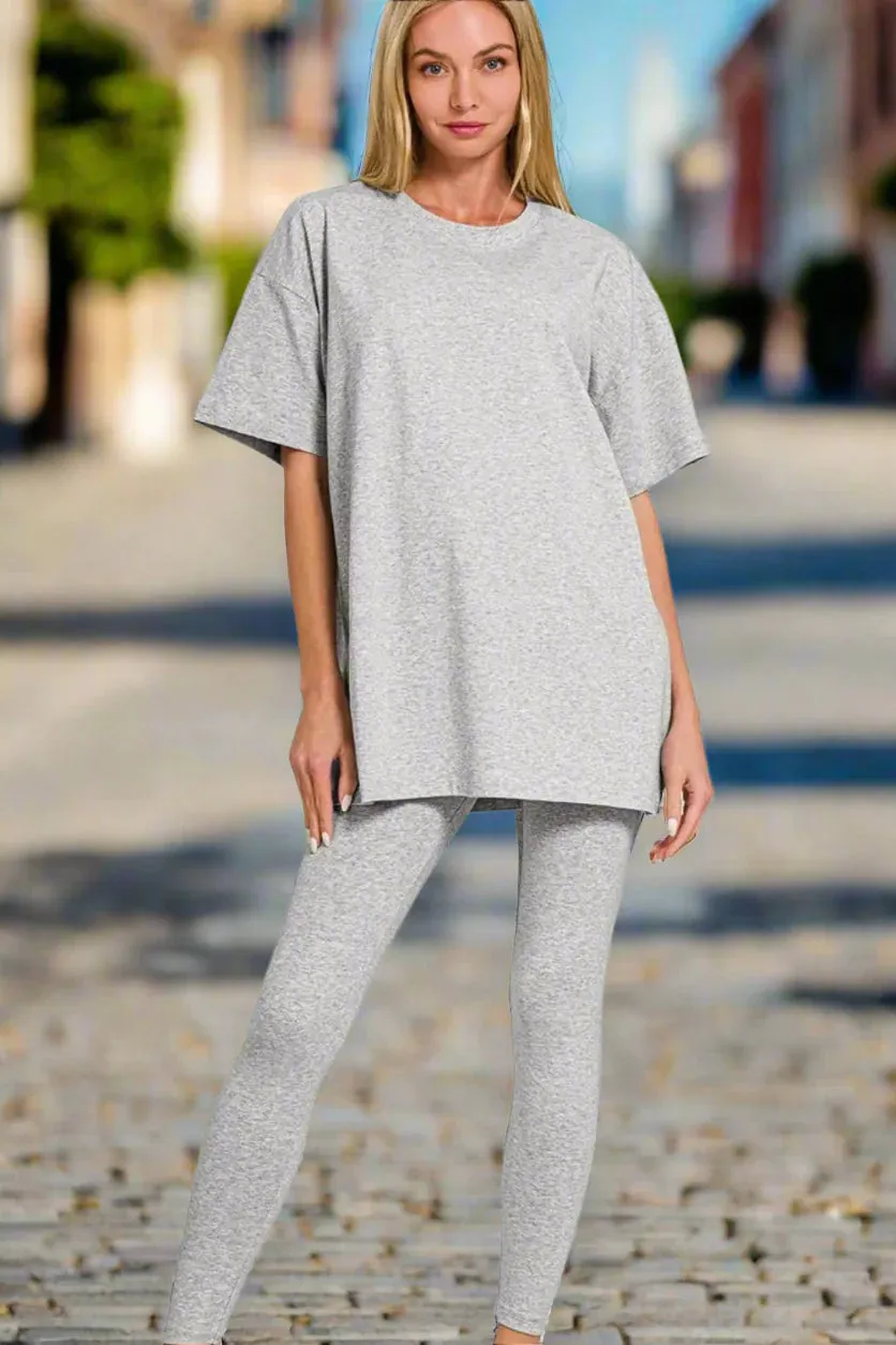 Zenana Cotton Round Neck Top & Legging Set sold by Zulily