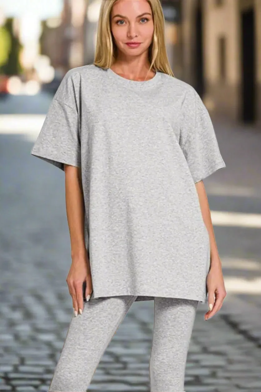 Zenana Cotton Round Neck Top & Legging Set sold by Zulily product image thumbnail 2