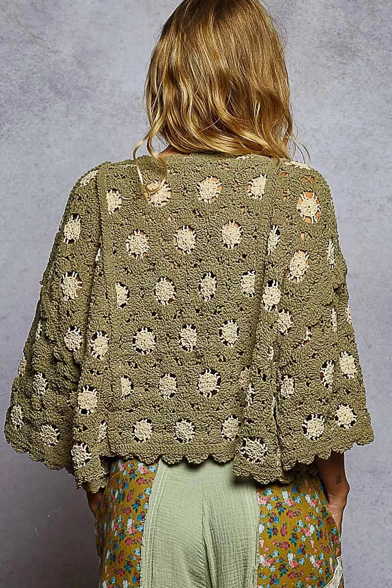POL Contrast Crochet Cropped Knit Top sold by Zulily product image thumbnail 4