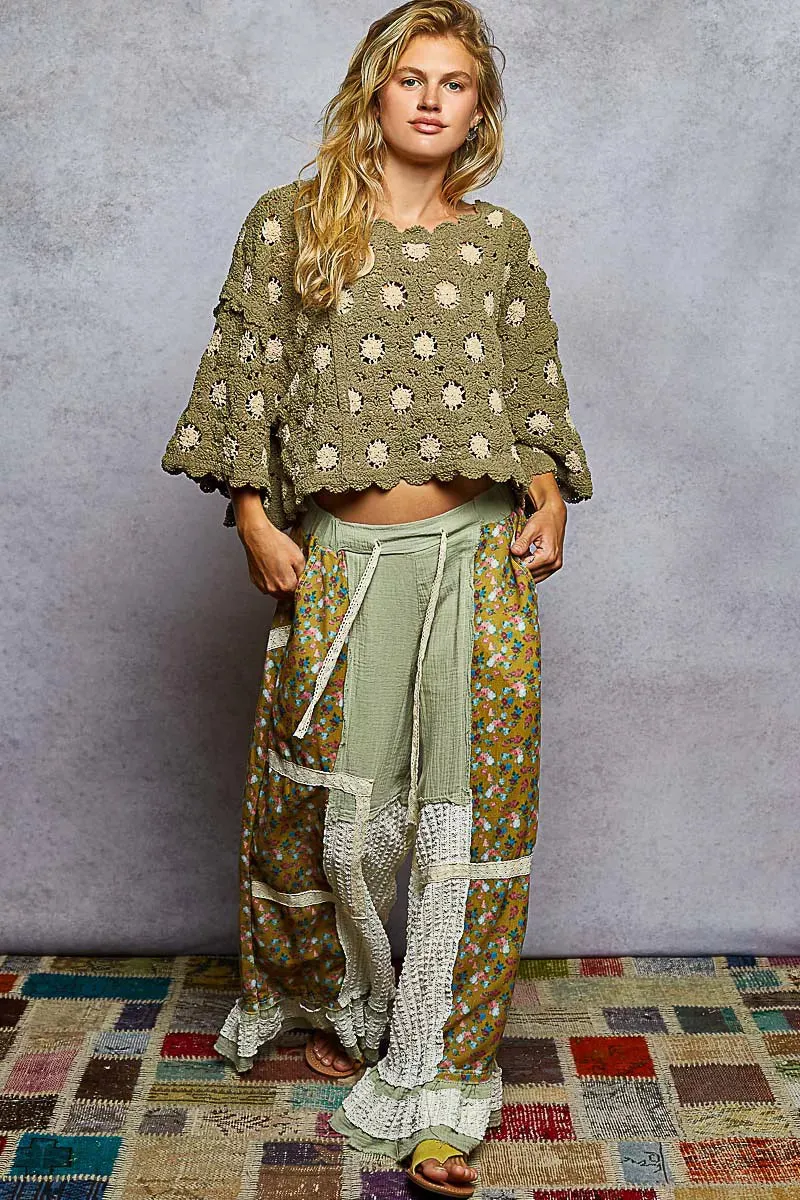 POL Contrast Crochet Cropped Knit Top sold by Zulily product image thumbnail 5