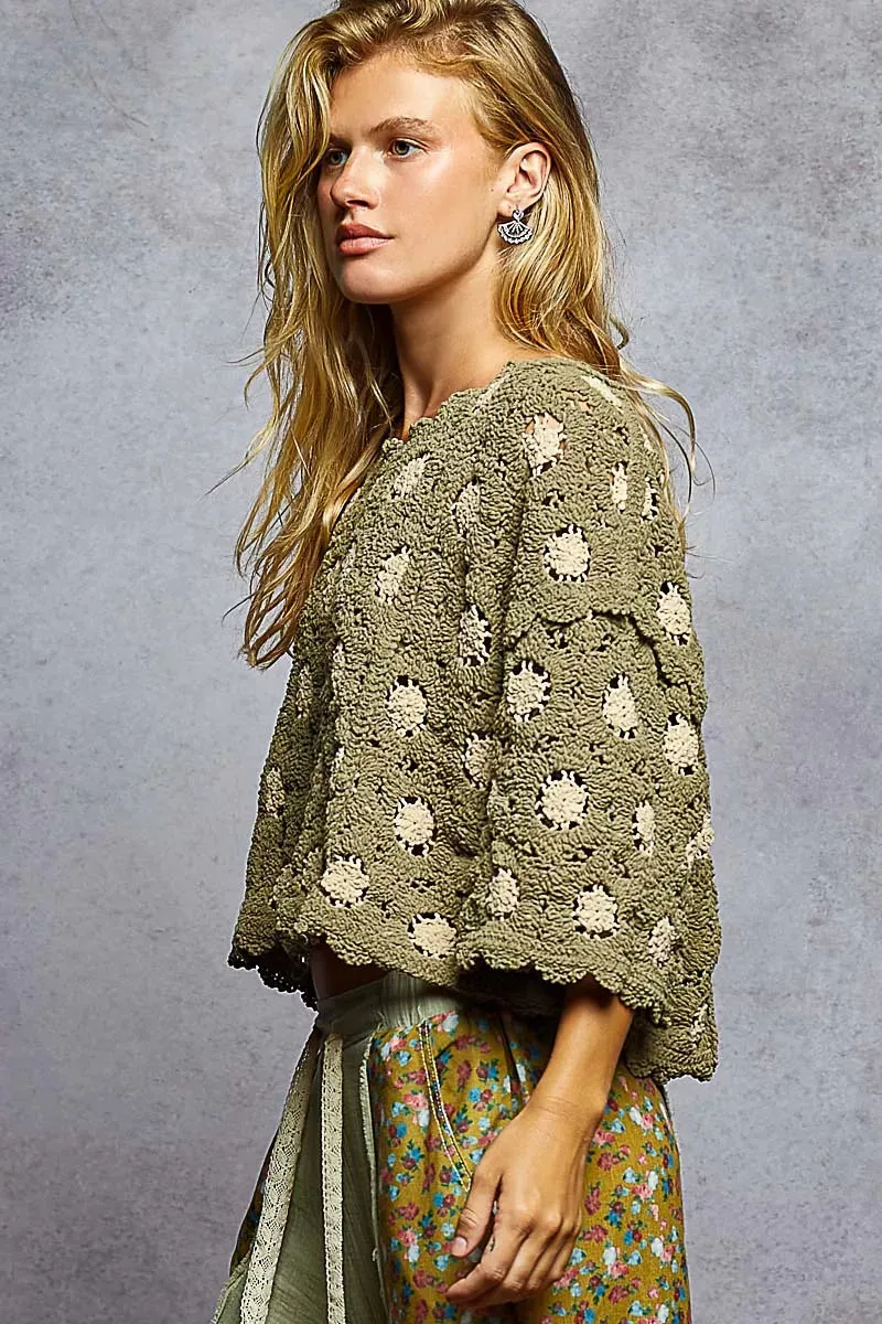 POL Contrast Crochet Cropped Knit Top sold by Zulily product image thumbnail 3