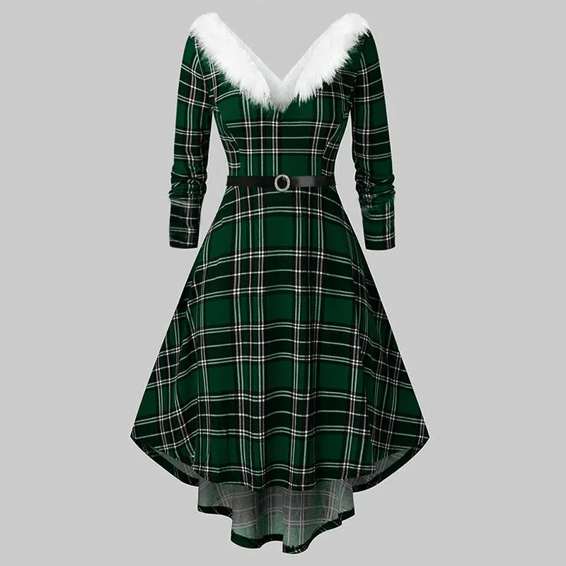 Christmas Women’s Fur Patchwork V-Neck Long-Sleeved Dress sold by Zulily product image thumbnail 4