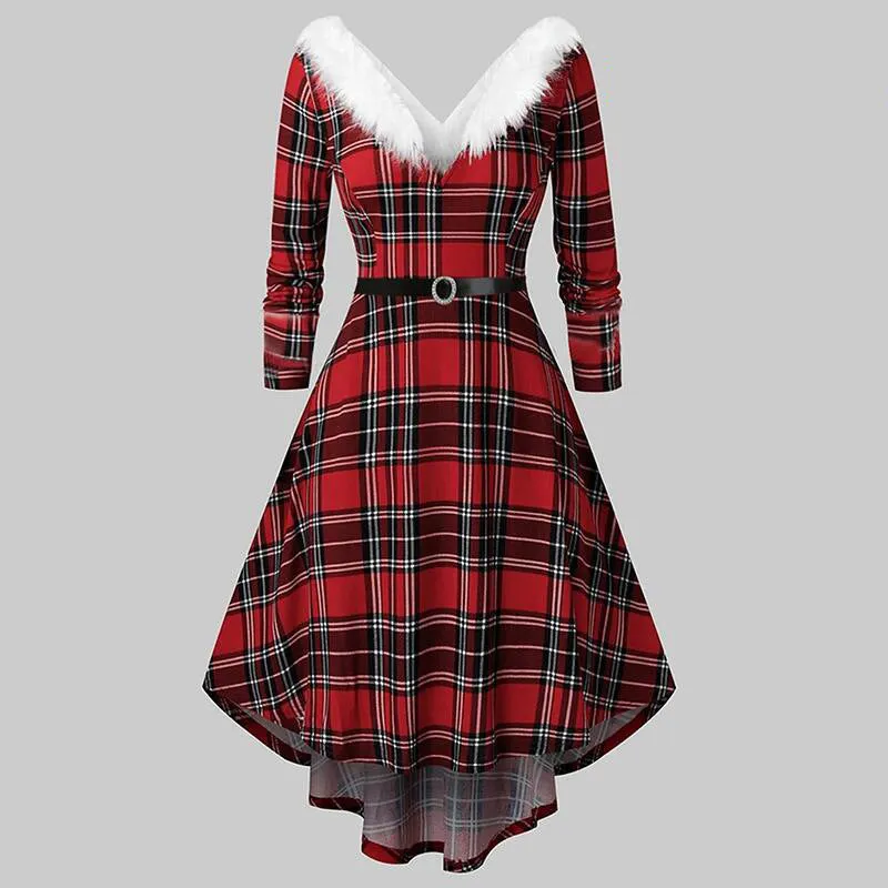 Christmas Women’s Fur Patchwork V-Neck Long-Sleeved Dress sold by Zulily product image thumbnail 5