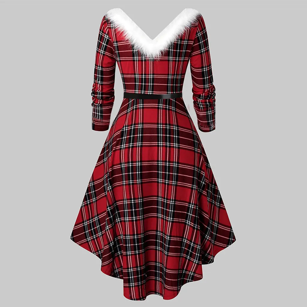 Christmas Women’s Fur Patchwork V-Neck Long-Sleeved Dress sold by Zulily product image thumbnail 2