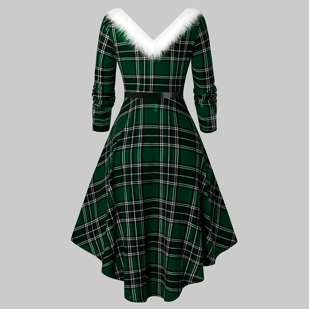 Christmas Women’s Fur Patchwork V-Neck Long-Sleeved Dress sold by Zulily product image thumbnail 3
