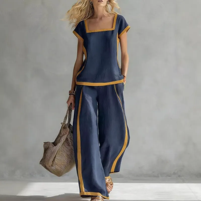 Women’s Square Neck Short Sleeve Two Piece Pants Set made by Zulily