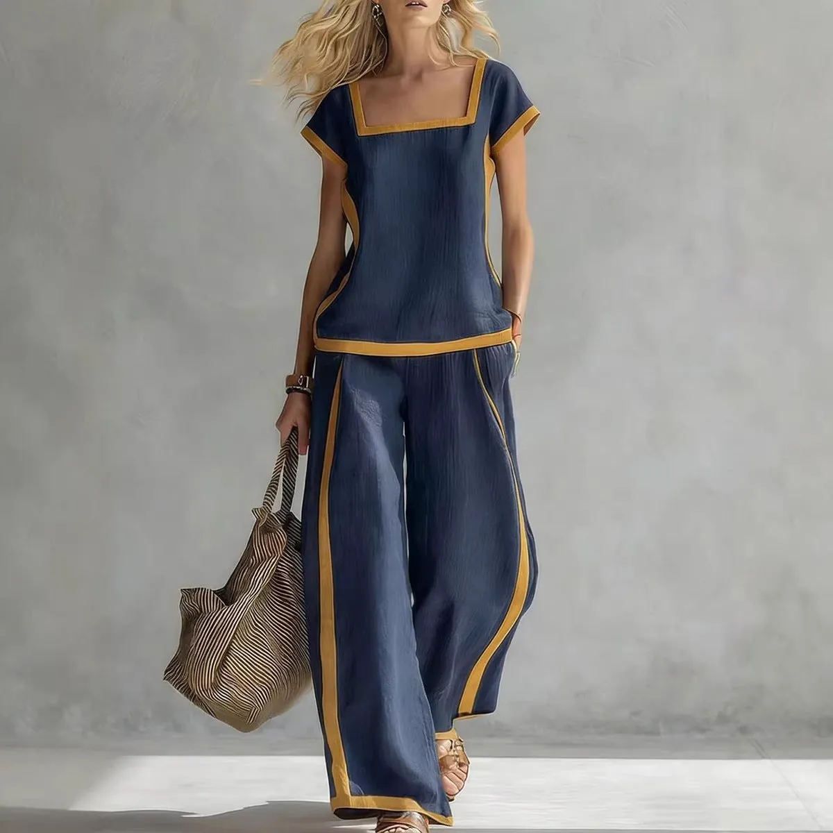 Women’s Square Neck Short Sleeve Two Piece Pants Set sold by Zulily